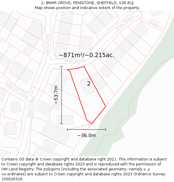 2, BRIAR GROVE, PENISTONE, SHEFFIELD, S36 6UJ: Plot and title map