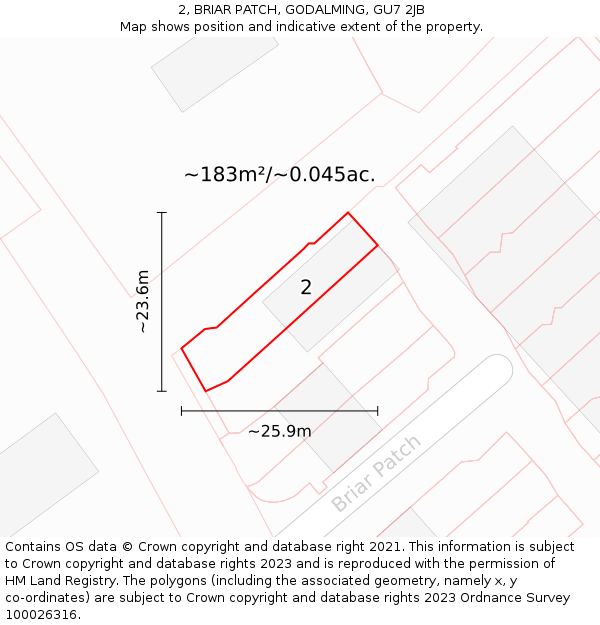 2, BRIAR PATCH, GODALMING, GU7 2JB: Plot and title map