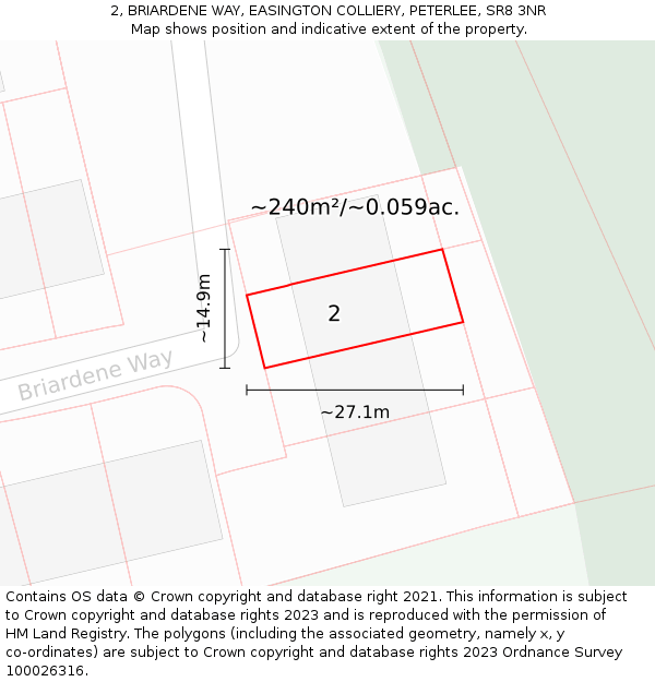 2, BRIARDENE WAY, EASINGTON COLLIERY, PETERLEE, SR8 3NR: Plot and title map