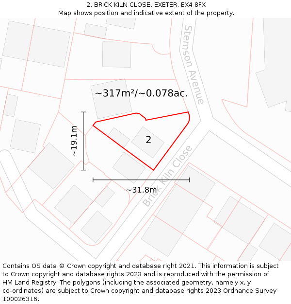 2, BRICK KILN CLOSE, EXETER, EX4 8FX: Plot and title map
