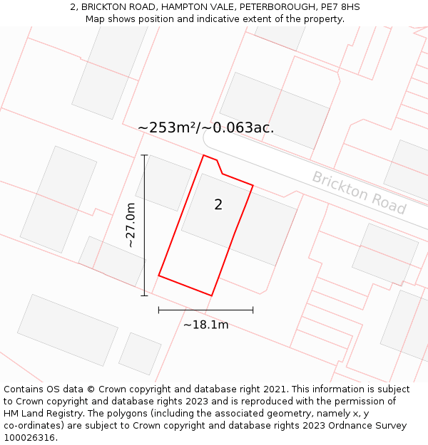 2, BRICKTON ROAD, HAMPTON VALE, PETERBOROUGH, PE7 8HS: Plot and title map