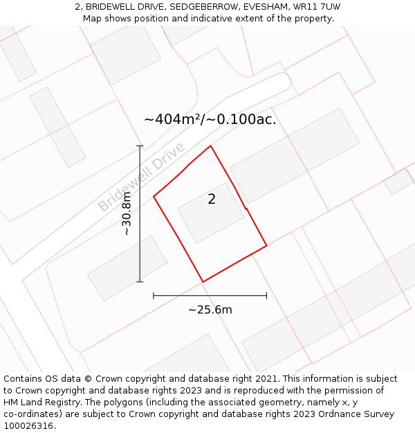 2, BRIDEWELL DRIVE, SEDGEBERROW, EVESHAM, WR11 7UW: Plot and title map