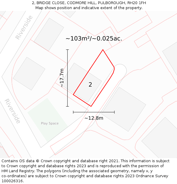 2, BRIDGE CLOSE, CODMORE HILL, PULBOROUGH, RH20 1FH: Plot and title map
