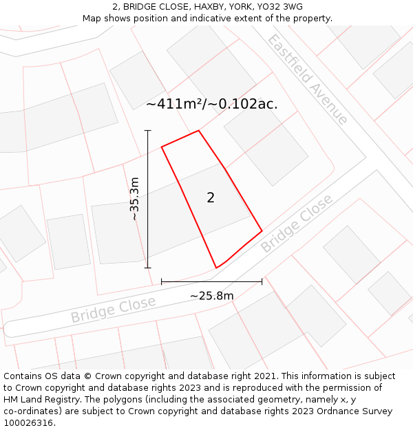 2, BRIDGE CLOSE, HAXBY, YORK, YO32 3WG: Plot and title map