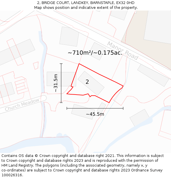 2, BRIDGE COURT, LANDKEY, BARNSTAPLE, EX32 0HD: Plot and title map