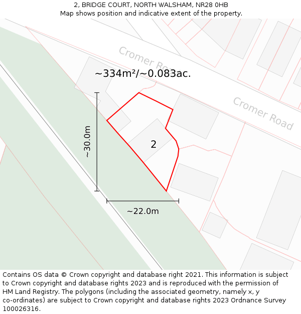 2, BRIDGE COURT, NORTH WALSHAM, NR28 0HB: Plot and title map