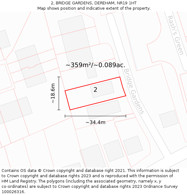 2, BRIDGE GARDENS, DEREHAM, NR19 1HT: Plot and title map