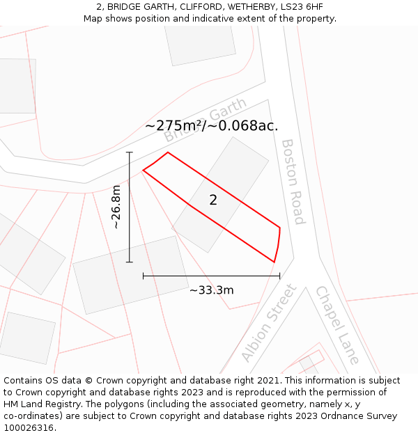 2, BRIDGE GARTH, CLIFFORD, WETHERBY, LS23 6HF: Plot and title map