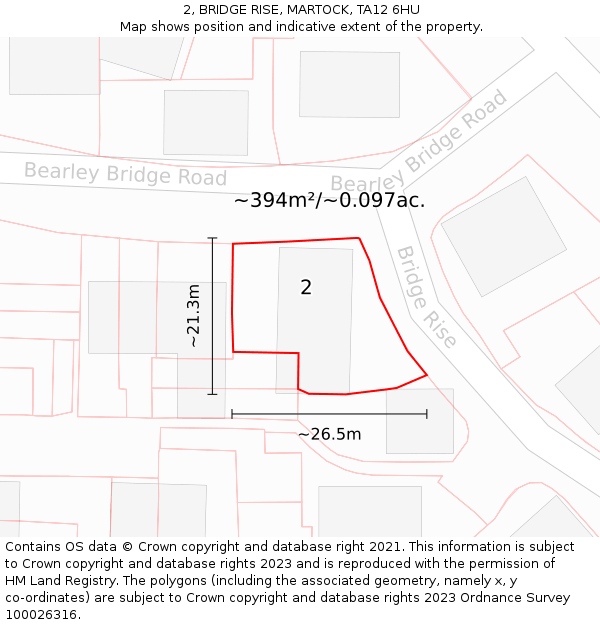 2, BRIDGE RISE, MARTOCK, TA12 6HU: Plot and title map