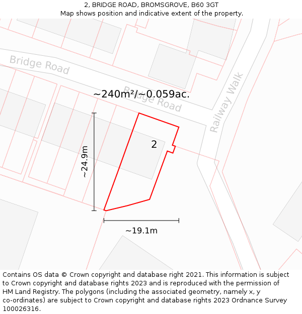 2, BRIDGE ROAD, BROMSGROVE, B60 3GT: Plot and title map