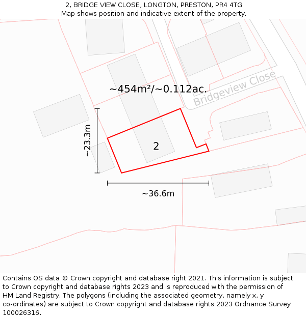 2, BRIDGE VIEW CLOSE, LONGTON, PRESTON, PR4 4TG: Plot and title map