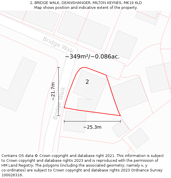 2, BRIDGE WALK, DEANSHANGER, MILTON KEYNES, MK19 6LD: Plot and title map