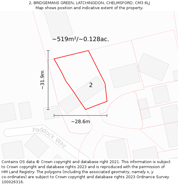 2, BRIDGEMANS GREEN, LATCHINGDON, CHELMSFORD, CM3 6LJ: Plot and title map