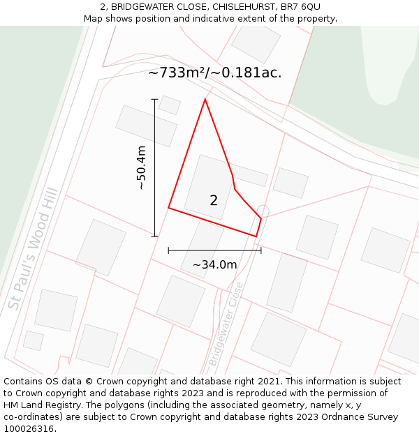 2, BRIDGEWATER CLOSE, CHISLEHURST, BR7 6QU: Plot and title map