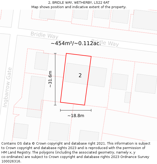 2, BRIDLE WAY, WETHERBY, LS22 6AT: Plot and title map