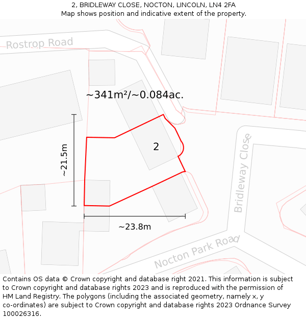 2, BRIDLEWAY CLOSE, NOCTON, LINCOLN, LN4 2FA: Plot and title map
