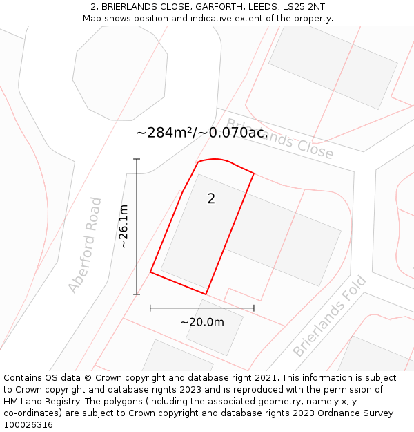 2, BRIERLANDS CLOSE, GARFORTH, LEEDS, LS25 2NT: Plot and title map