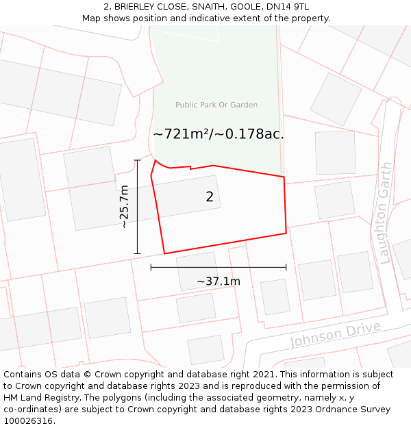 2, BRIERLEY CLOSE, SNAITH, GOOLE, DN14 9TL: Plot and title map