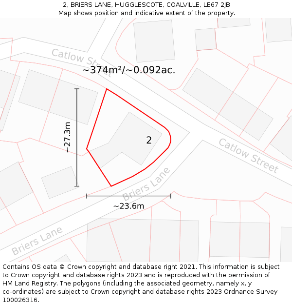 2, BRIERS LANE, HUGGLESCOTE, COALVILLE, LE67 2JB: Plot and title map