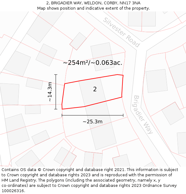 2, BRIGADIER WAY, WELDON, CORBY, NN17 3NA: Plot and title map