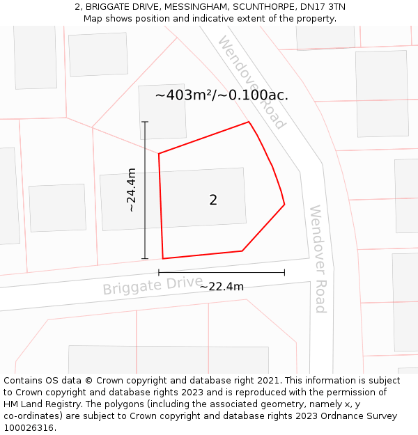 2, BRIGGATE DRIVE, MESSINGHAM, SCUNTHORPE, DN17 3TN: Plot and title map