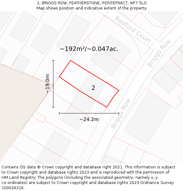 2, BRIGGS ROW, FEATHERSTONE, PONTEFRACT, WF7 5LG: Plot and title map