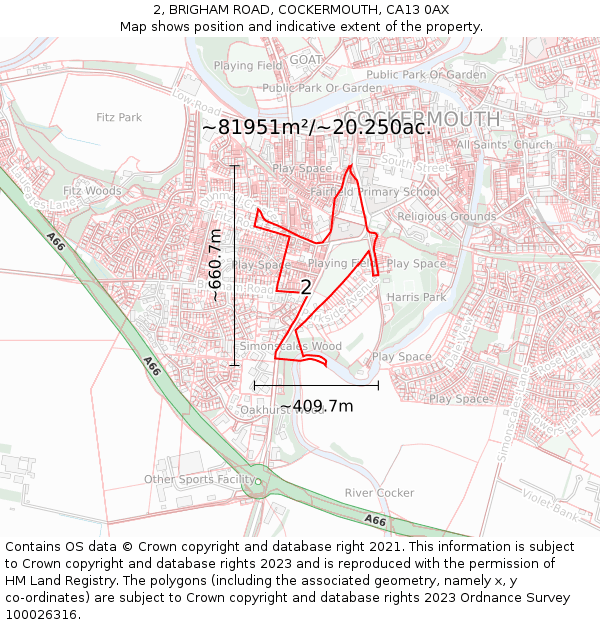 2, BRIGHAM ROAD, COCKERMOUTH, CA13 0AX: Plot and title map