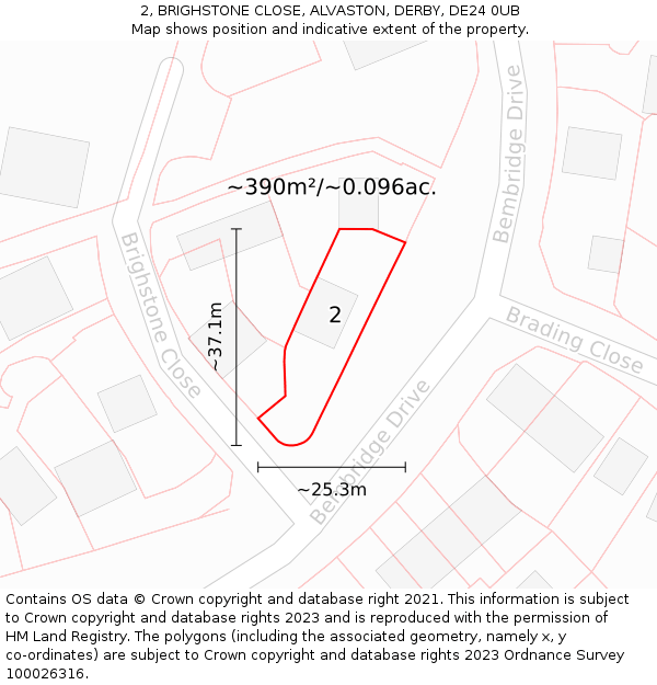 2, BRIGHSTONE CLOSE, ALVASTON, DERBY, DE24 0UB: Plot and title map