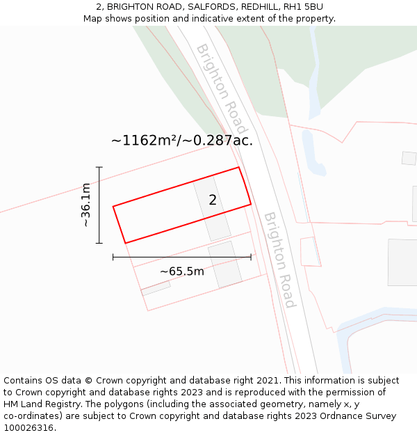 2, BRIGHTON ROAD, SALFORDS, REDHILL, RH1 5BU: Plot and title map