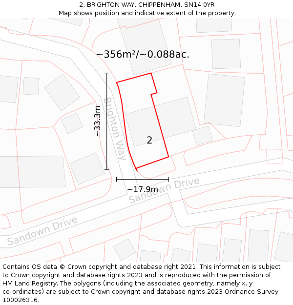 2, BRIGHTON WAY, CHIPPENHAM, SN14 0YR: Plot and title map