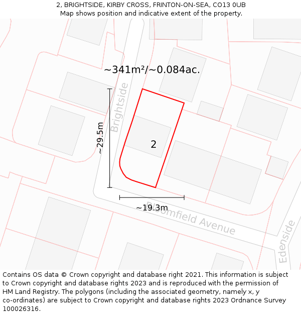 2, BRIGHTSIDE, KIRBY CROSS, FRINTON-ON-SEA, CO13 0UB: Plot and title map