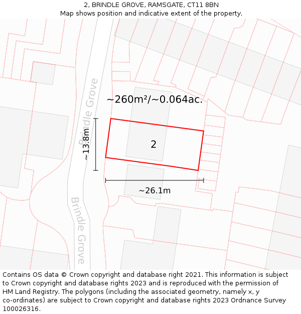 2, BRINDLE GROVE, RAMSGATE, CT11 8BN: Plot and title map