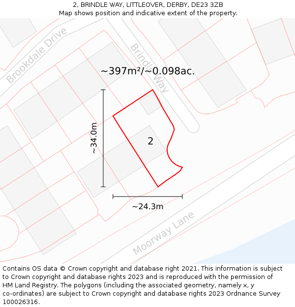 2, BRINDLE WAY, LITTLEOVER, DERBY, DE23 3ZB: Plot and title map