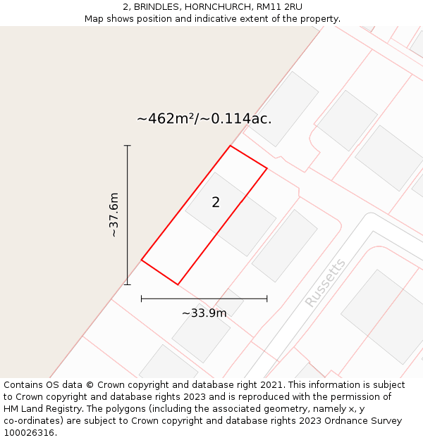 2, BRINDLES, HORNCHURCH, RM11 2RU: Plot and title map