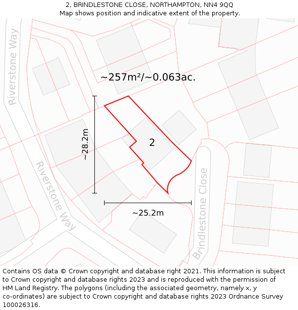 2, BRINDLESTONE CLOSE, NORTHAMPTON, NN4 9QQ: Plot and title map