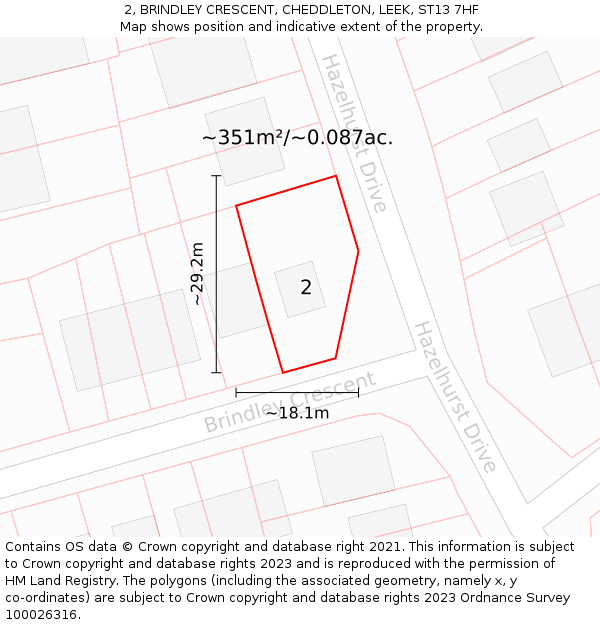 2, BRINDLEY CRESCENT, CHEDDLETON, LEEK, ST13 7HF: Plot and title map
