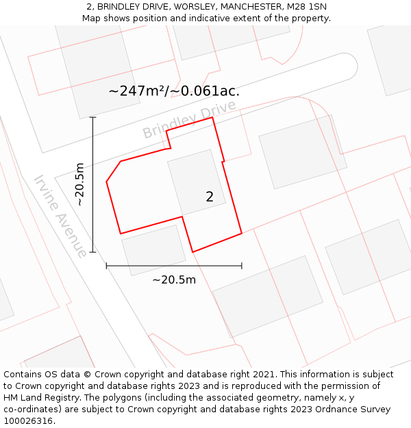 2, BRINDLEY DRIVE, WORSLEY, MANCHESTER, M28 1SN: Plot and title map