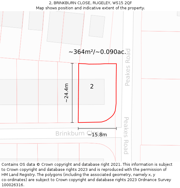 2, BRINKBURN CLOSE, RUGELEY, WS15 2QF: Plot and title map