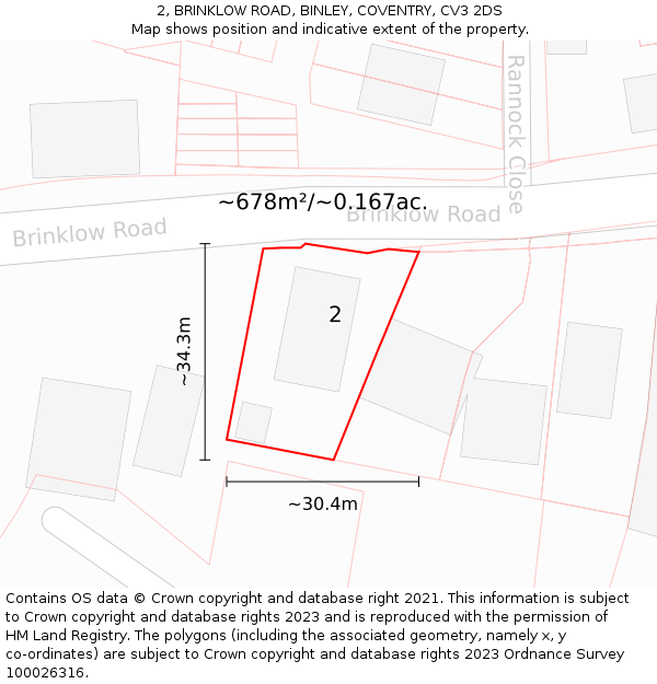 2, BRINKLOW ROAD, BINLEY, COVENTRY, CV3 2DS: Plot and title map