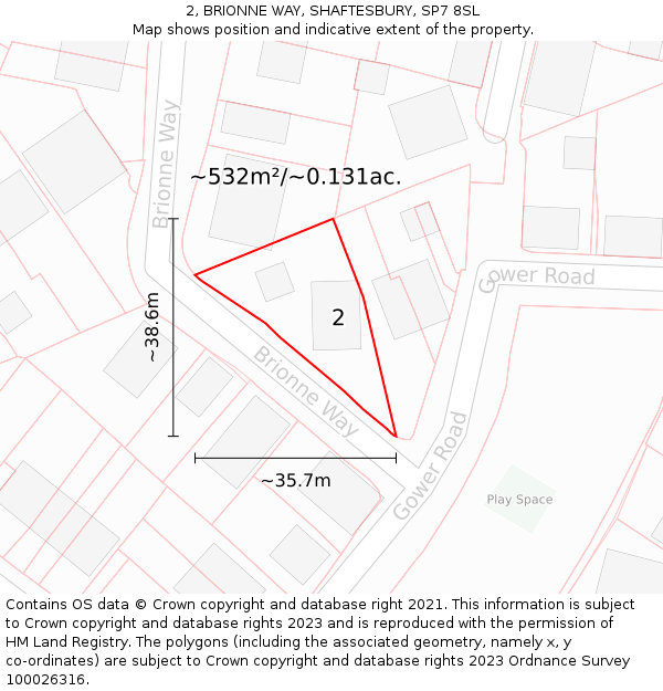 2, BRIONNE WAY, SHAFTESBURY, SP7 8SL: Plot and title map