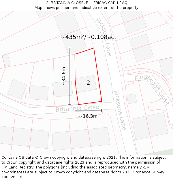 2, BRITANNIA CLOSE, BILLERICAY, CM11 1AQ: Plot and title map