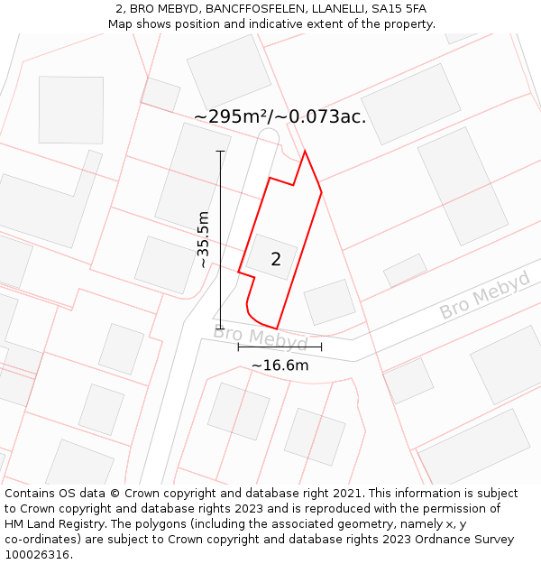 2, BRO MEBYD, BANCFFOSFELEN, LLANELLI, SA15 5FA: Plot and title map