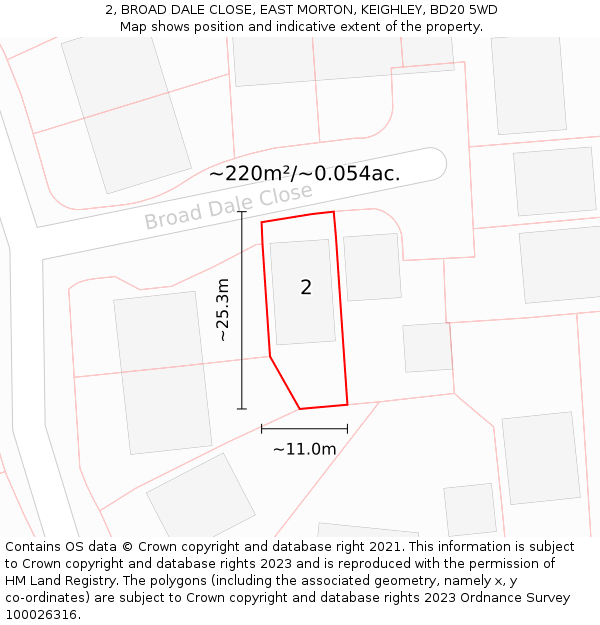 2, BROAD DALE CLOSE, EAST MORTON, KEIGHLEY, BD20 5WD: Plot and title map