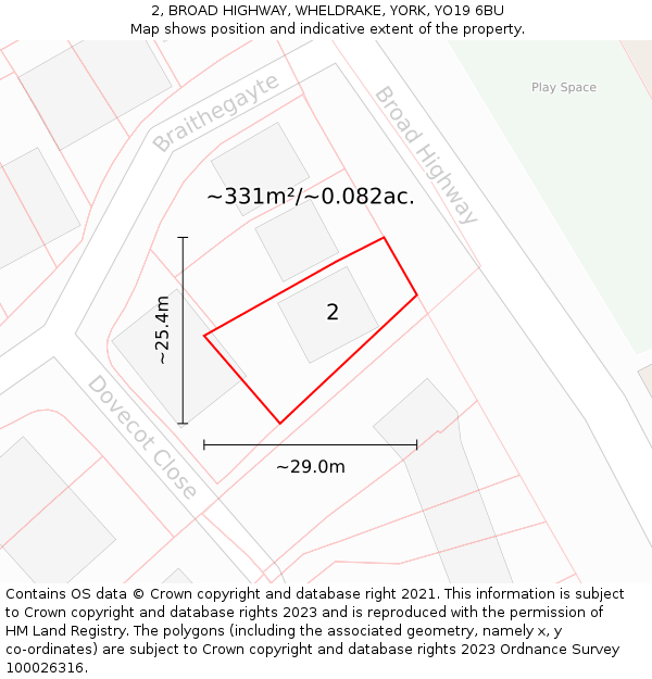 2, BROAD HIGHWAY, WHELDRAKE, YORK, YO19 6BU: Plot and title map