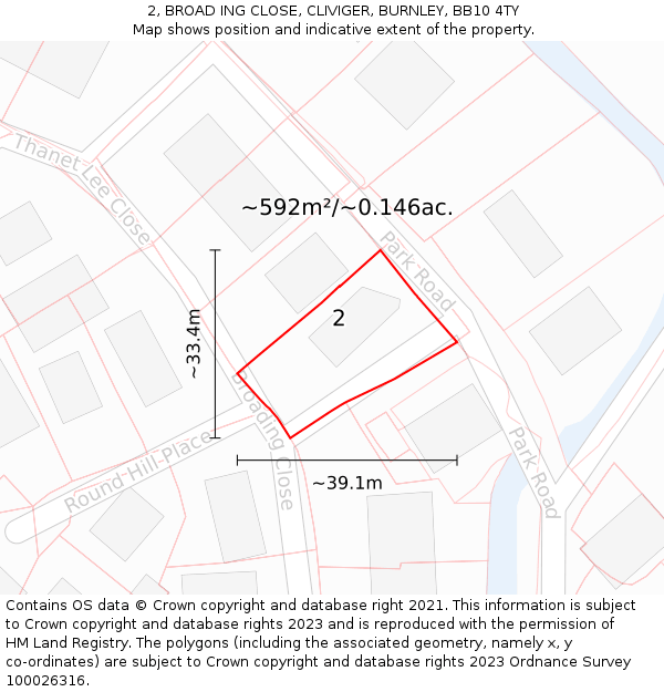 2, BROAD ING CLOSE, CLIVIGER, BURNLEY, BB10 4TY: Plot and title map
