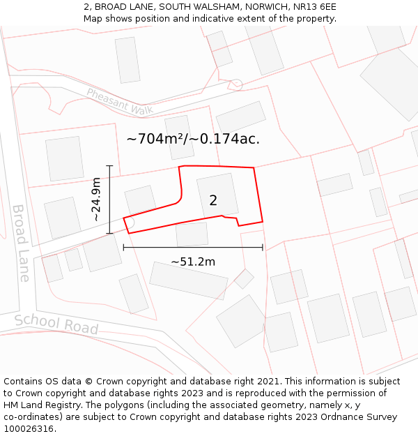 2, BROAD LANE, SOUTH WALSHAM, NORWICH, NR13 6EE: Plot and title map