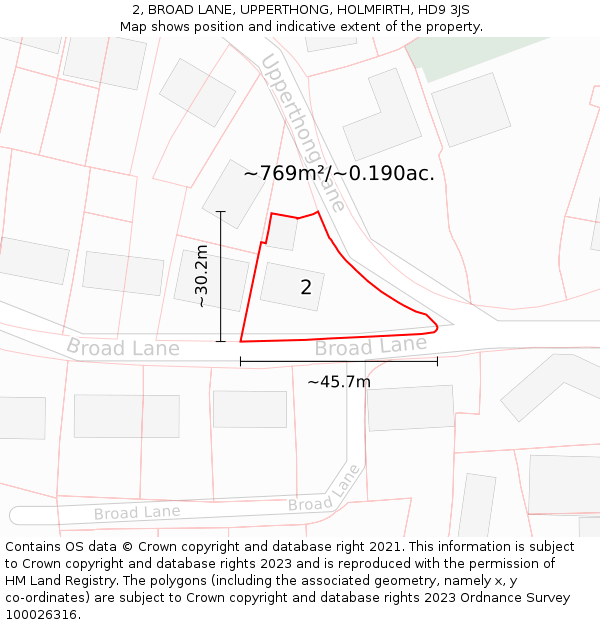 2, BROAD LANE, UPPERTHONG, HOLMFIRTH, HD9 3JS: Plot and title map