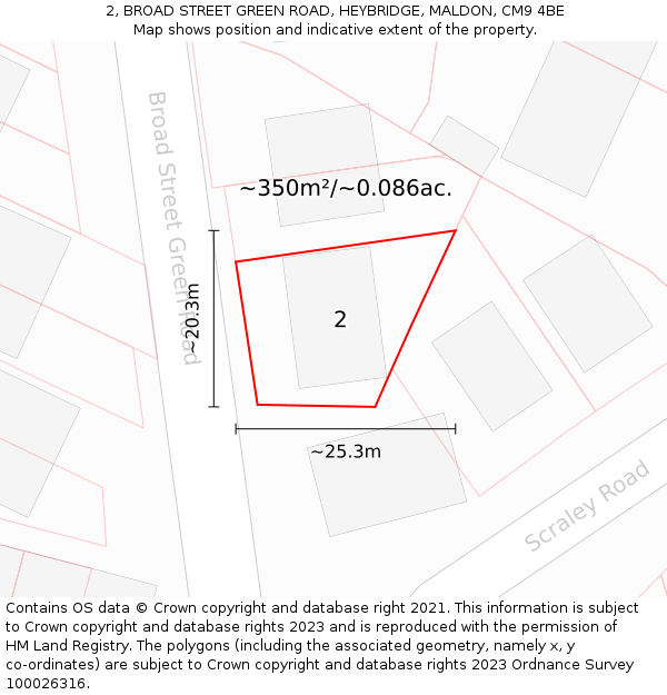 2, BROAD STREET GREEN ROAD, HEYBRIDGE, MALDON, CM9 4BE: Plot and title map