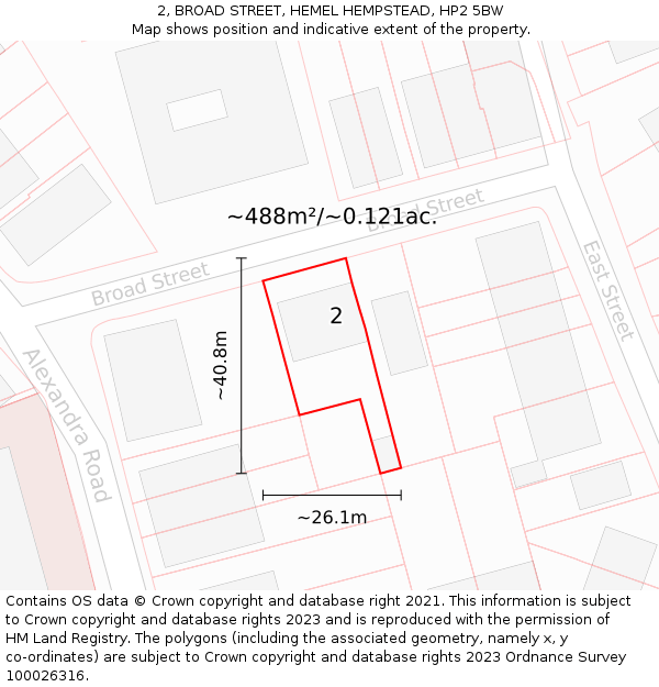 2, BROAD STREET, HEMEL HEMPSTEAD, HP2 5BW: Plot and title map