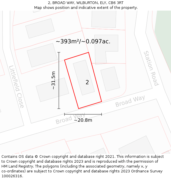 2, BROAD WAY, WILBURTON, ELY, CB6 3RT: Plot and title map